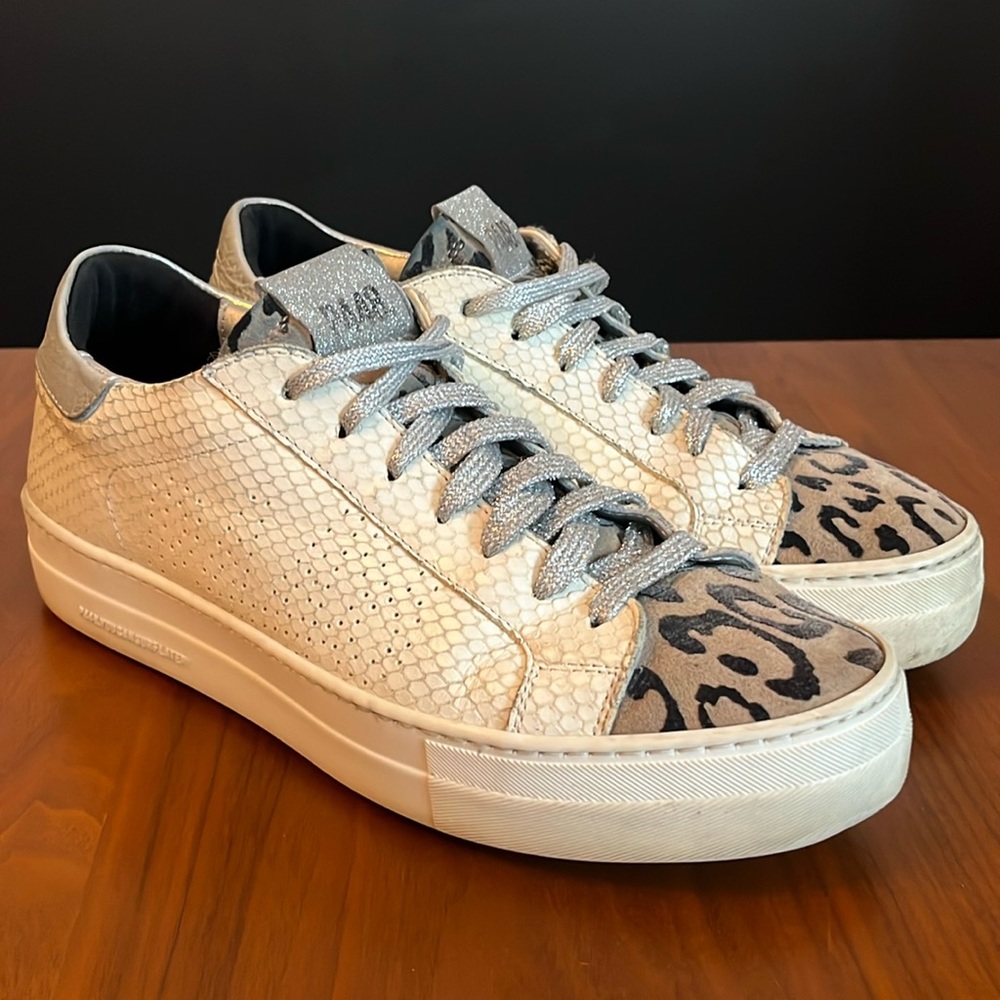 P448 Thea Python Roccia White Leather Platform Sneakers, size 41